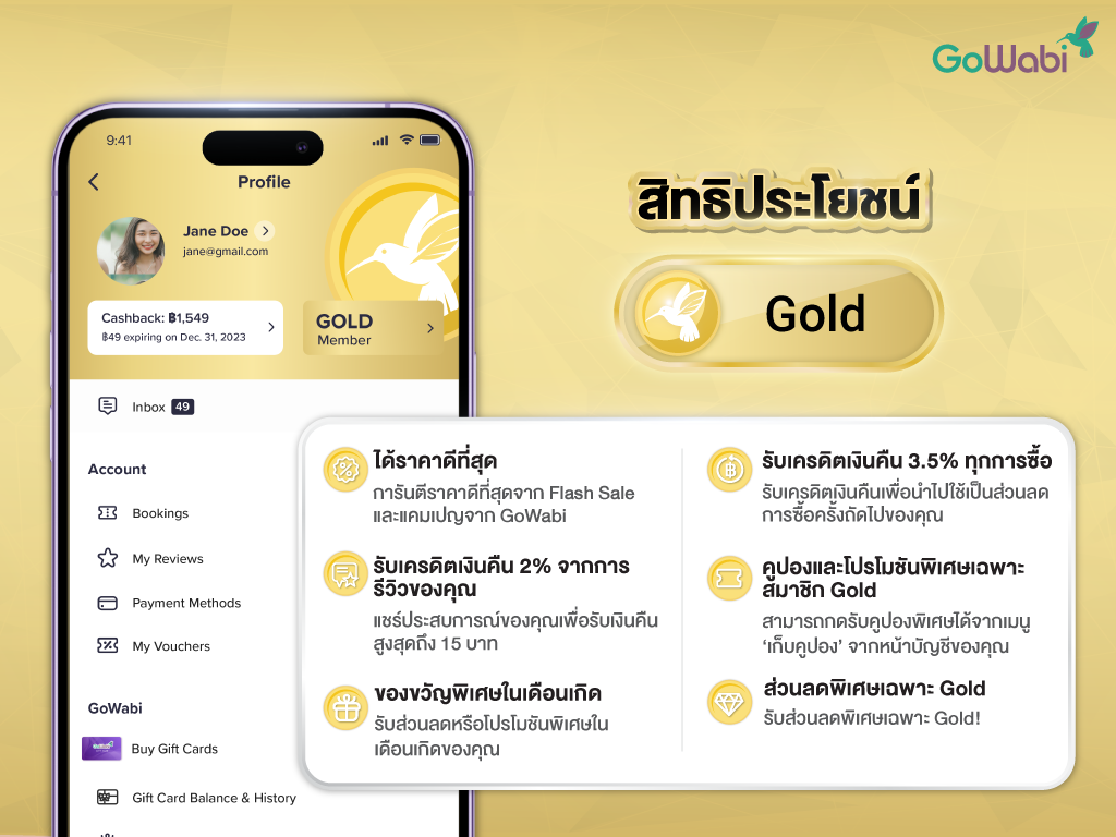 Gowabi สิทธิประโยชน์ Gold