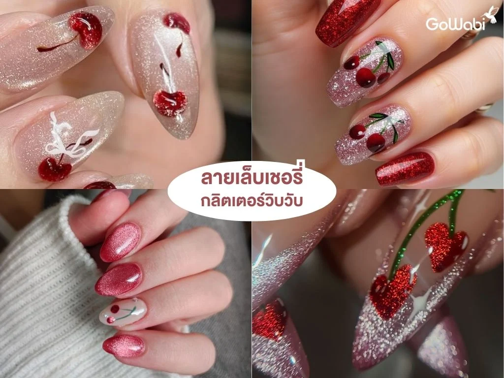ลายเล็บเชอรี่สุดคิ้วท์ glitter