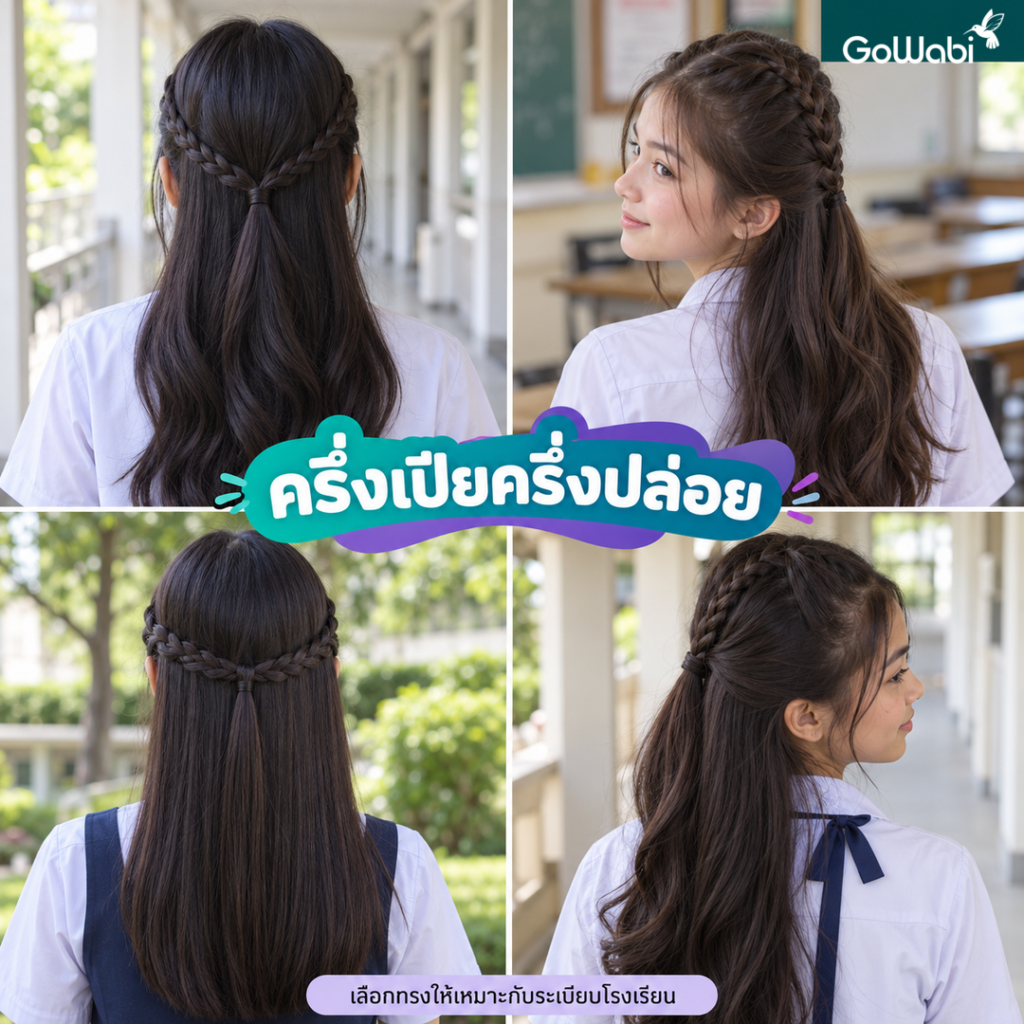 ทรงผมนักเรียนหญิง เปียครึ่งหัว
